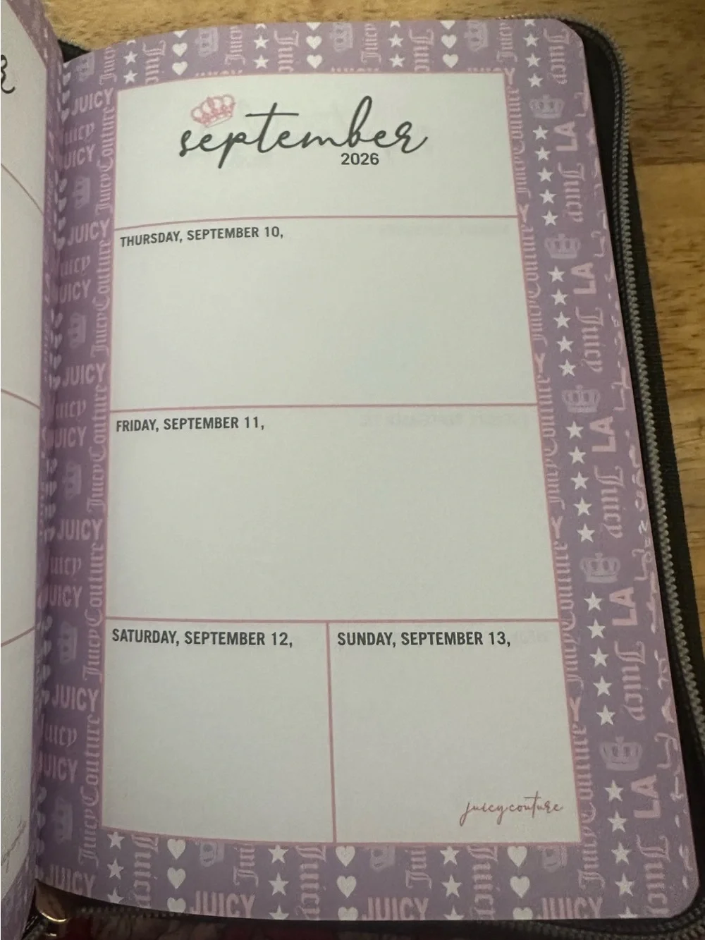 Juicy Couture 2026/2027 Planner Zipper Heart Pen Pink Agenda 250 Pages 9” New